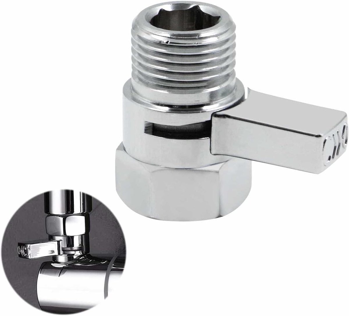 Hoekventiel Douchekop - Afsluitventiel Waterstopper - Waterbesparing Douche - Koperen Behuizing - 38 mm - Zilver
