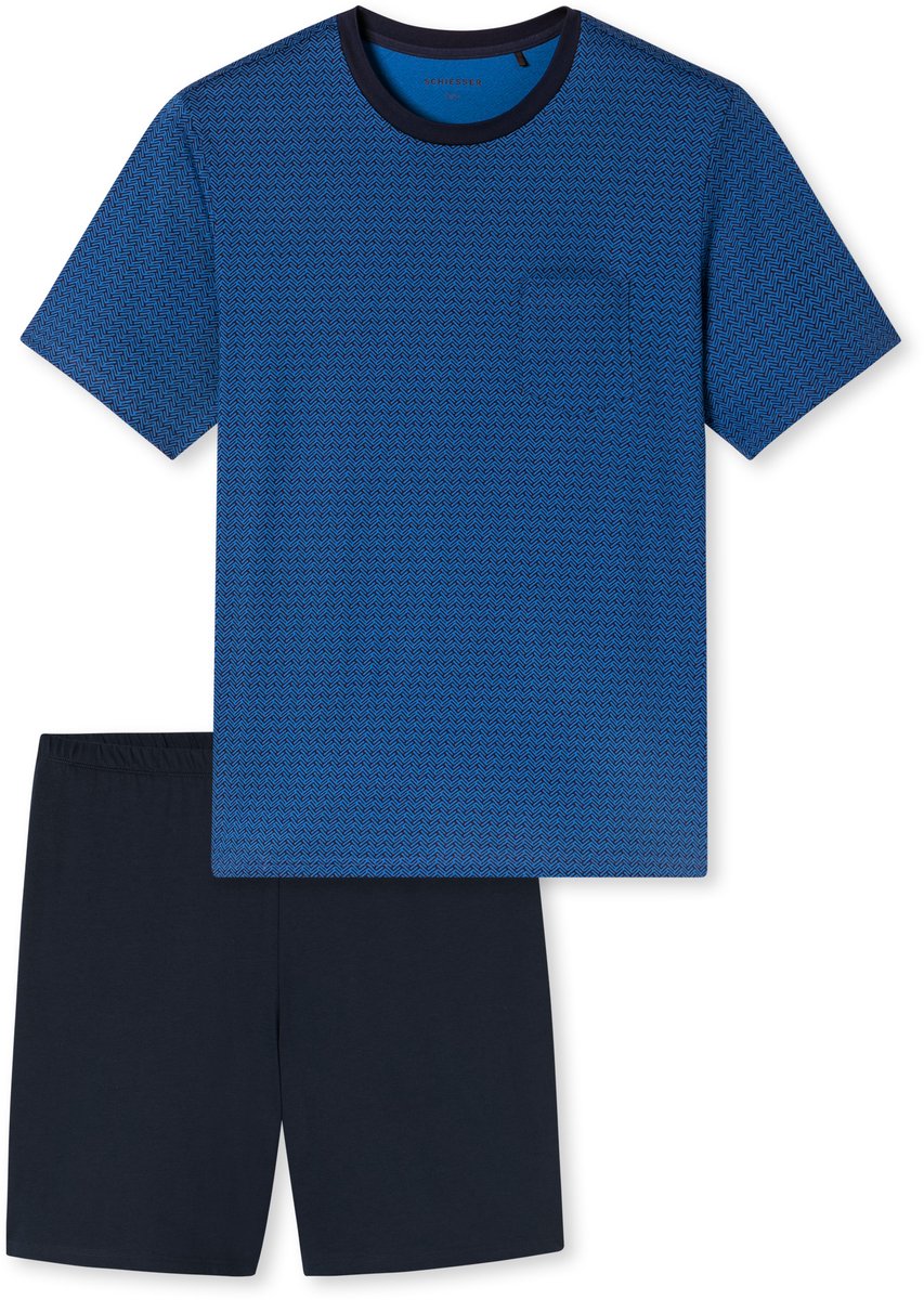 Schiesser Comfort Essentials korte pyjama met borstzak - blauw
