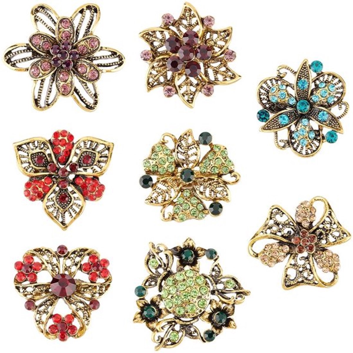 Store_8 - Vintage Bloem Broches - Antieke Vergulde Legering - Set van