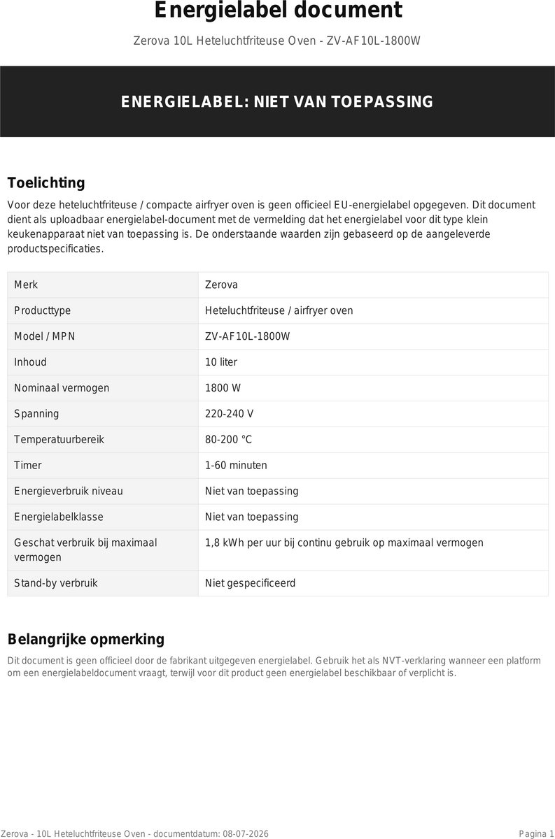Zerova Heteluchtfriteuse - Heteluchtoven - Oven - Bakoven - Braadoven - 360° Heteluchtcirculatie - Timer - Touchscreen - Zwart – foto 2