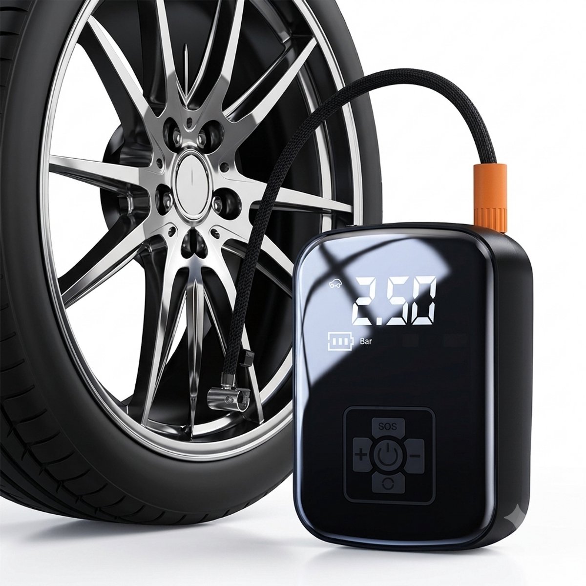 Stervia Mini Bandenpomp - Mini Compressor - Draagbare Bandenpomp - 150 PSI - Bruikbaar Voor Auto/Motor/Fiets/Bal - Zwart - 13 x 9,5 x 6 cm