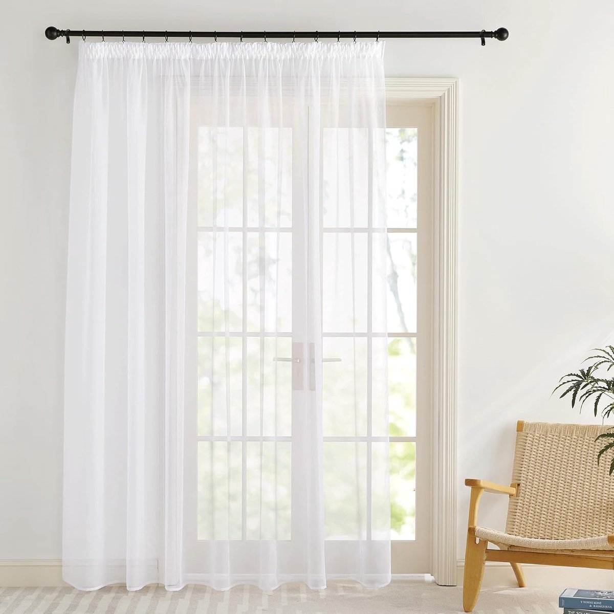 Transparante Gordijgen Curtains Gordijnen Kant en Klaar Vitragegordijnen voor Woonkamer Slaapkamer Studeerkamer Kinderkamer Gefilterd licht Ademend,300B x 240H cm (1 Panelen),Wit