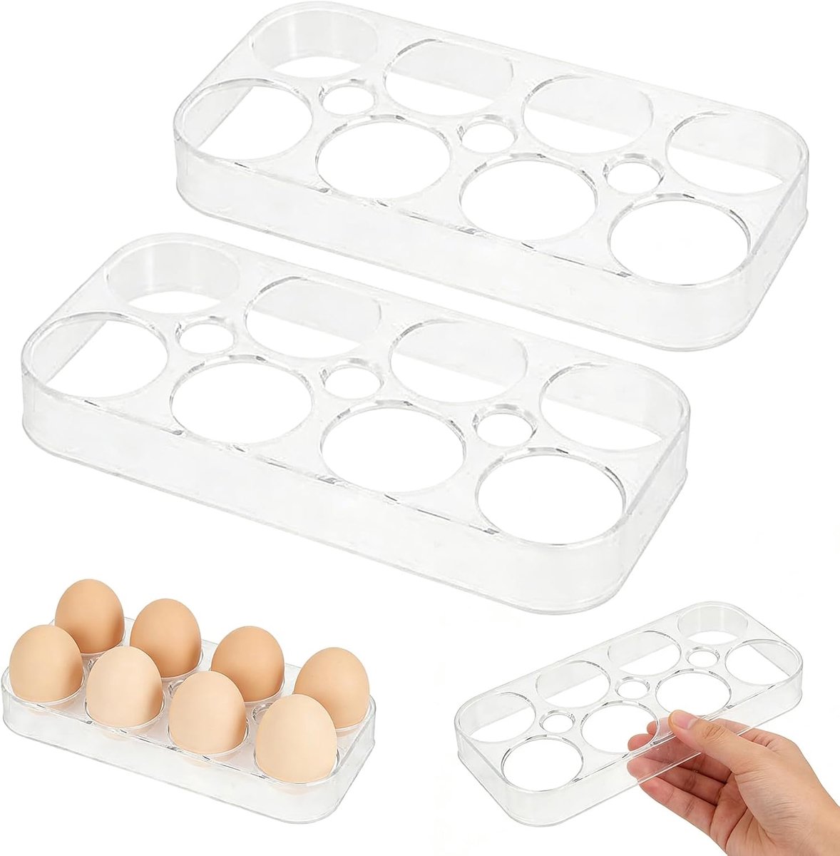 Eierhouder voor Koelkast – 2 Stuks Eierbakjes voor Koelkast – Witte Eieren Organizer met 10‑Eieren Capaciteit – Stevige Opbergdozen voor Veilige Bewaring en Transport