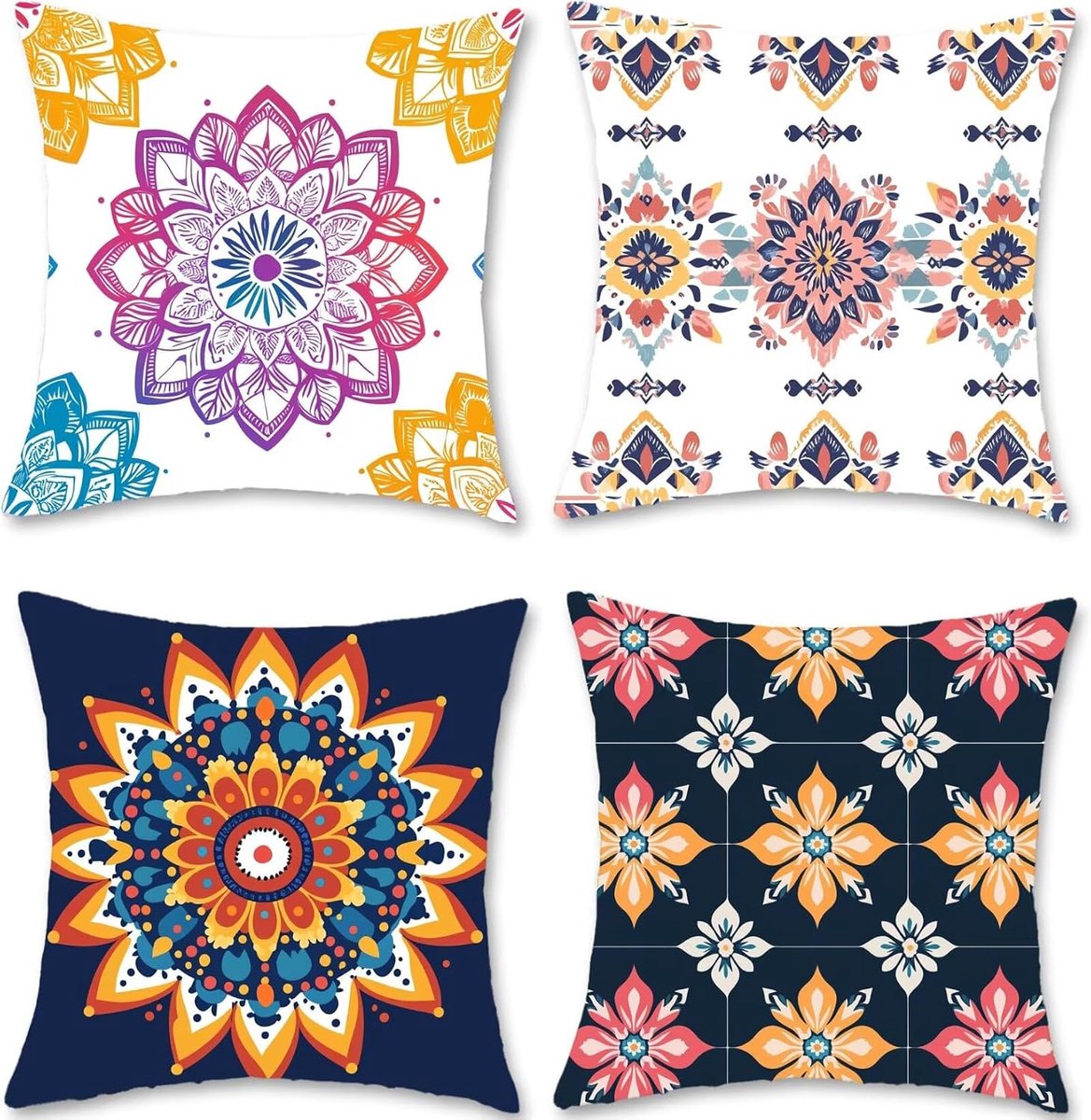 Kussenhoezen, 50 x 50, set van 4, linnen kussens, bloemen, vierkant, decoratieve kussenhoezen met onzichtbare rits, kussenhoes voor slaapbank, woonkamer, tuin, woondecoratie