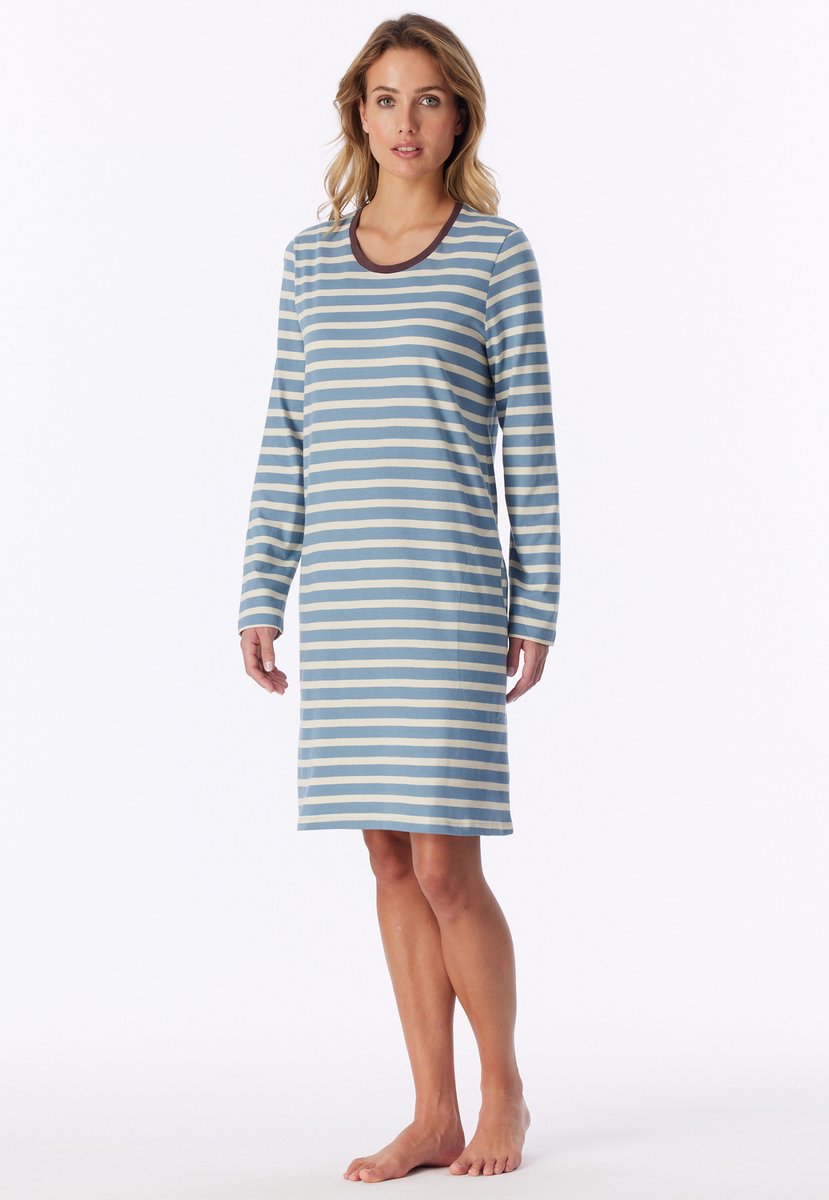 Schiesser Dames Nachthemd lange mouw - Casual Essentials - 44 grijs blauw