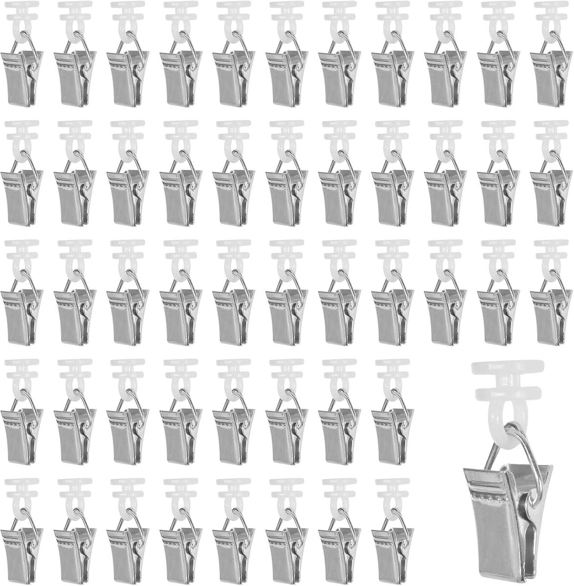 50 stuks gordijnklemmen met rollen, gordijnclips, gordijnhaken, glijders, gordijnrolletjes, metalen gordijnhaken, gordijnringen met clips, wit, voor gordijnhaken, douchegordijn, deurgordijnen