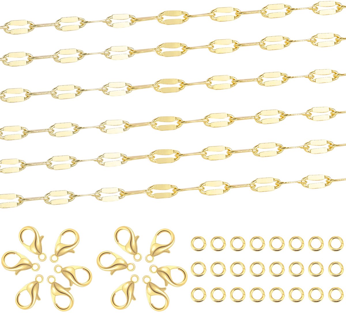 Schakelketting gouden kettingen ambachtelijke roestvrijstalen ketting verkocht per meter kettingen met 12 karabijnsluiting en 24 ringetjes voor doe-het-zelf sieraden maken goud