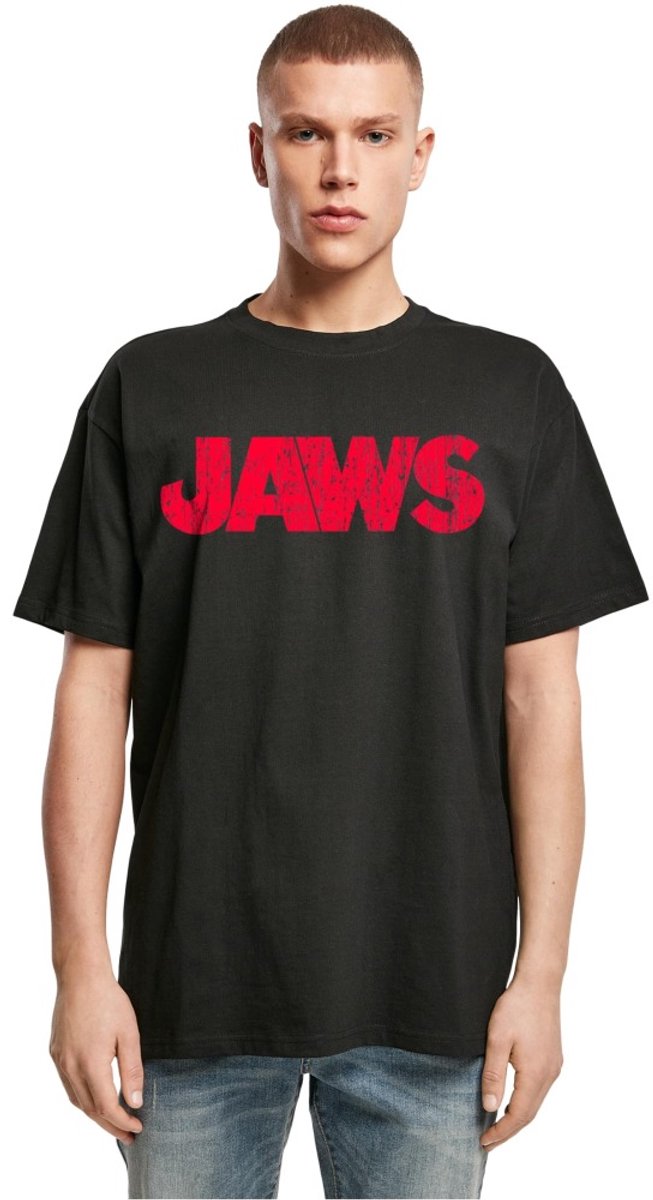 Merchcode Jaws - Distressed Logo Oversize Heren Tshirt - XS - Zwart