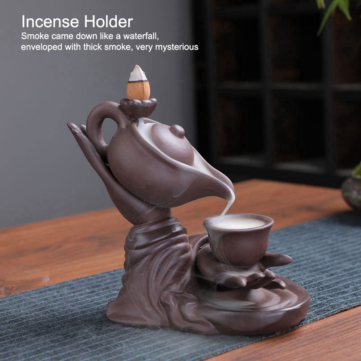 porseleinen wierookbrander met terugstroom, wierookstokjeshouder, waterval voor woonkamer, werkkamer, slaapkamer, 14 x 9 cm