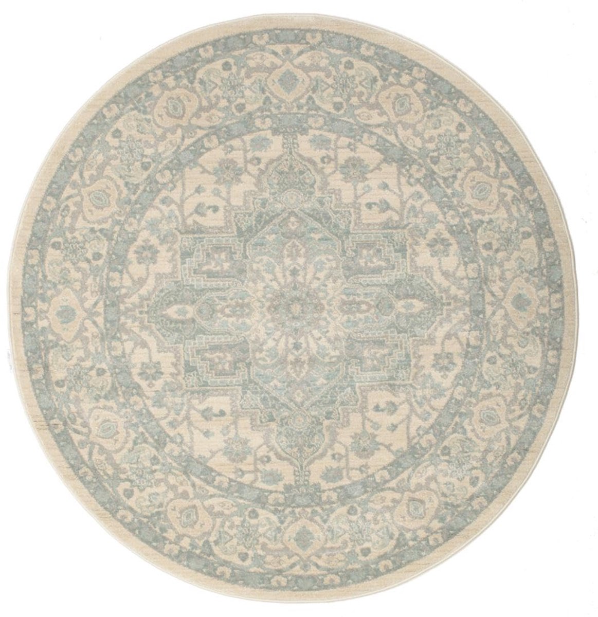 Ziegler Phoenix, Vloerkleed, Vintage, Ø 147 cm, Rond, Middelpolig, Alleen chemisch reinigen, oeko_tex_100, Crème wit Beige/Licht Blauw