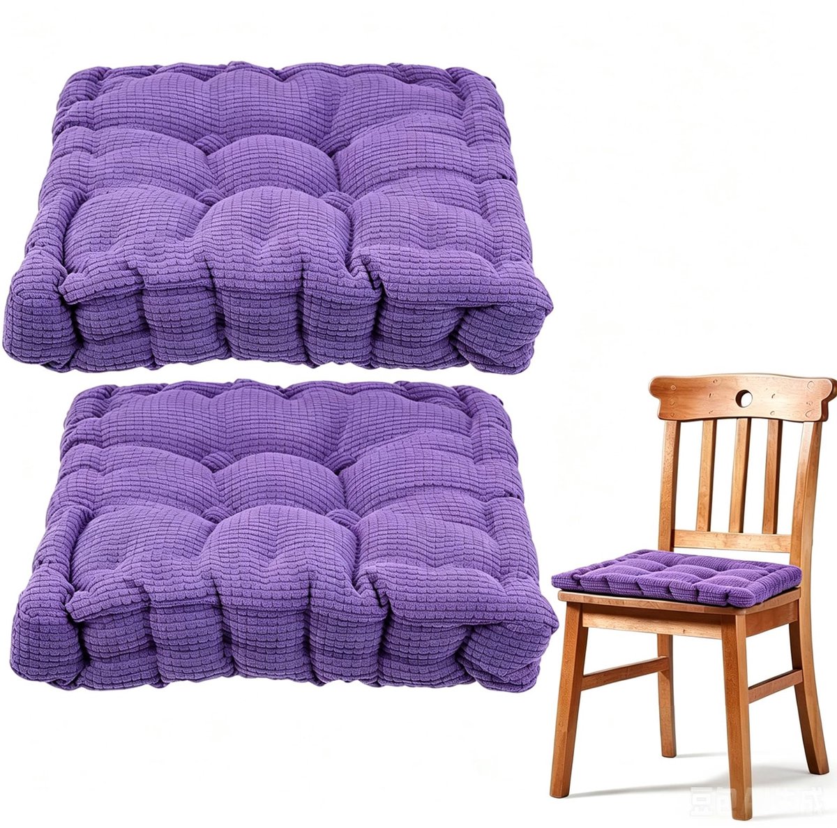 40 x 40 cm, set van 2, zitkussen voor binnen en buiten, dik vloerkussen, tuinzitkussen, kussen voor tuinstoelen, balkonstoel, zitkussen, stoel, eetkamerstoel, stoelkussen (paars-A)