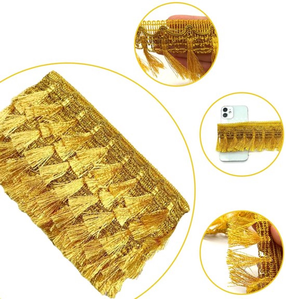 Dailygoods - Kwastje trim band - Franjeband voor doe-het-zelf - Goud