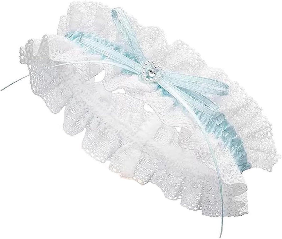 Bruidskousenband - Bruiloft Accessoire - Bruidsoutfit Completeren - Elastisch Kant Design - 33 cm Omtrek - Blauw