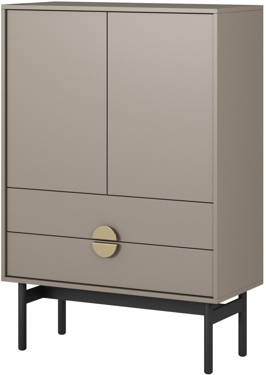 Hoge dressoir Stoon II met 2 deuren en 2 lades, steengrijs, 85cm