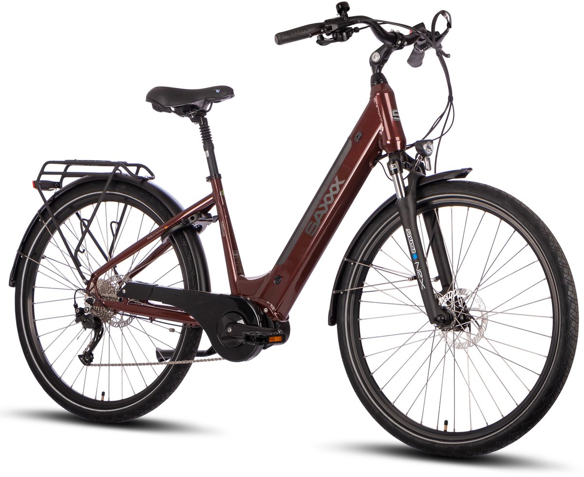SAXXX Deluxe Sport - Elektrische fiets - Middenmotor 70 Nm - 28 inch - 95% Vooraf Geassembleerd - glanzend bordeauxrood
