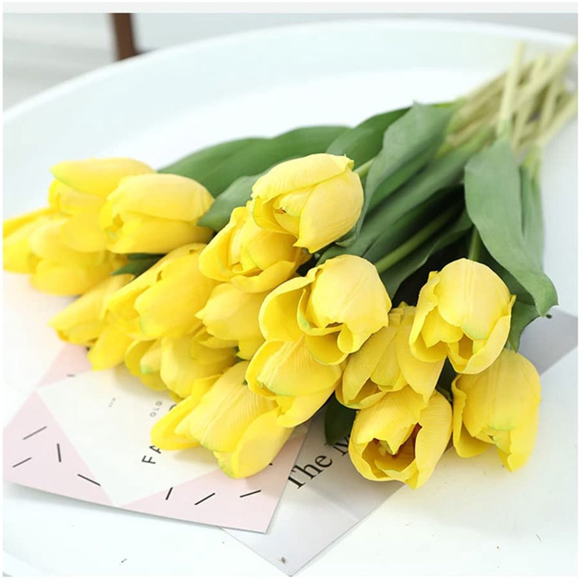 Kunsttulpen als echte namaaktulpen, echt touch, tulpen, enkele steel, kunst, tulpen, decoratie, tulpen, echt voor bruiloft, thuis, feest, kantoor, geel