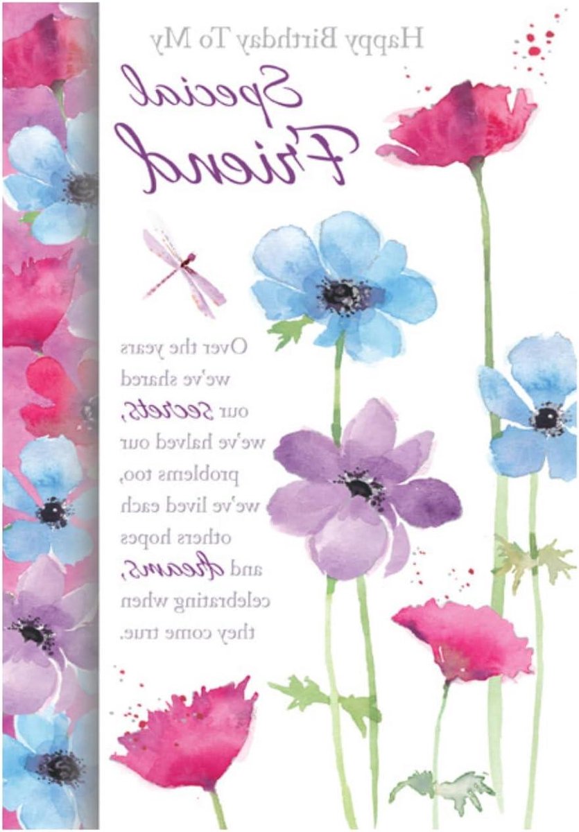 Verjaardagskaart Vriend - Wenskaart Bloemen - Verjaardag Vieren - Zilverfolie Details - 150 x 216 mm - Multicolor