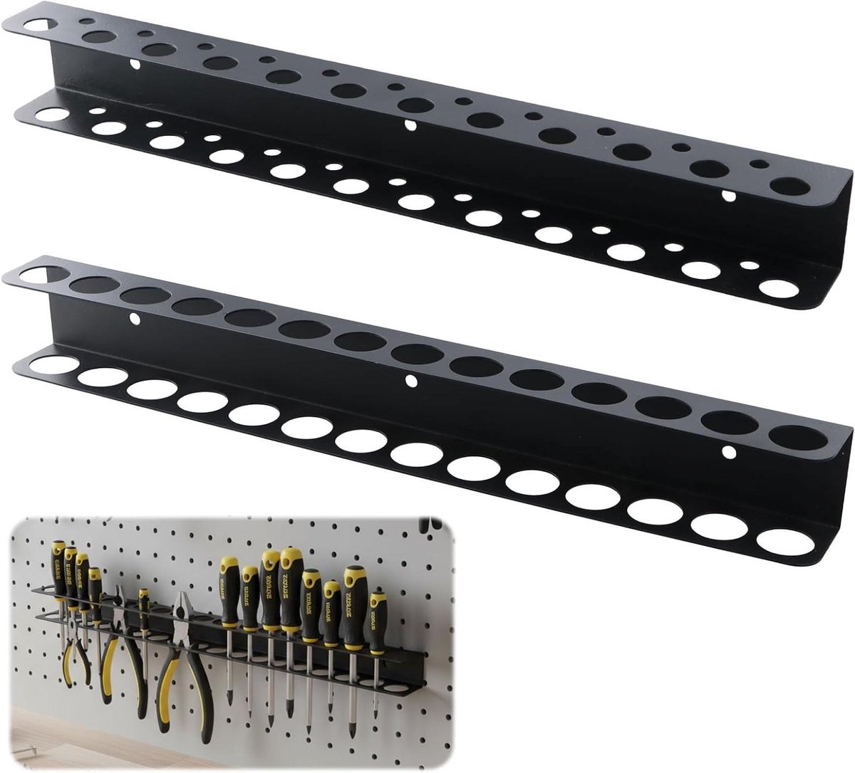 Wand Gereedschapshouder - Gereedschapsrek Werkplaats - Gereedschap Organiseren - Dubbele Houders - 40 cm - Zwart