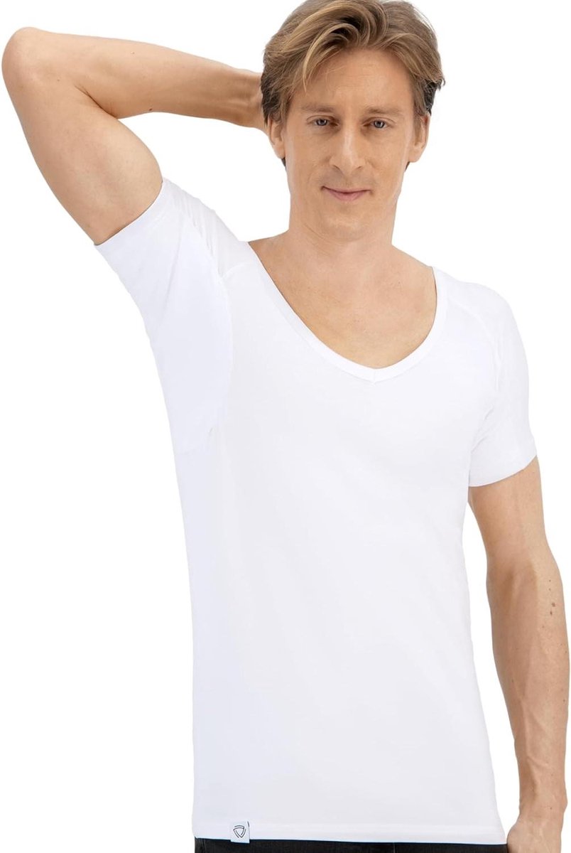 Anti Zweet Shirt - Onderhemd T-shirt - Zweetvlekken Voorkomen - Met Geïntegreerde Pads - Deep V-neck - Wit