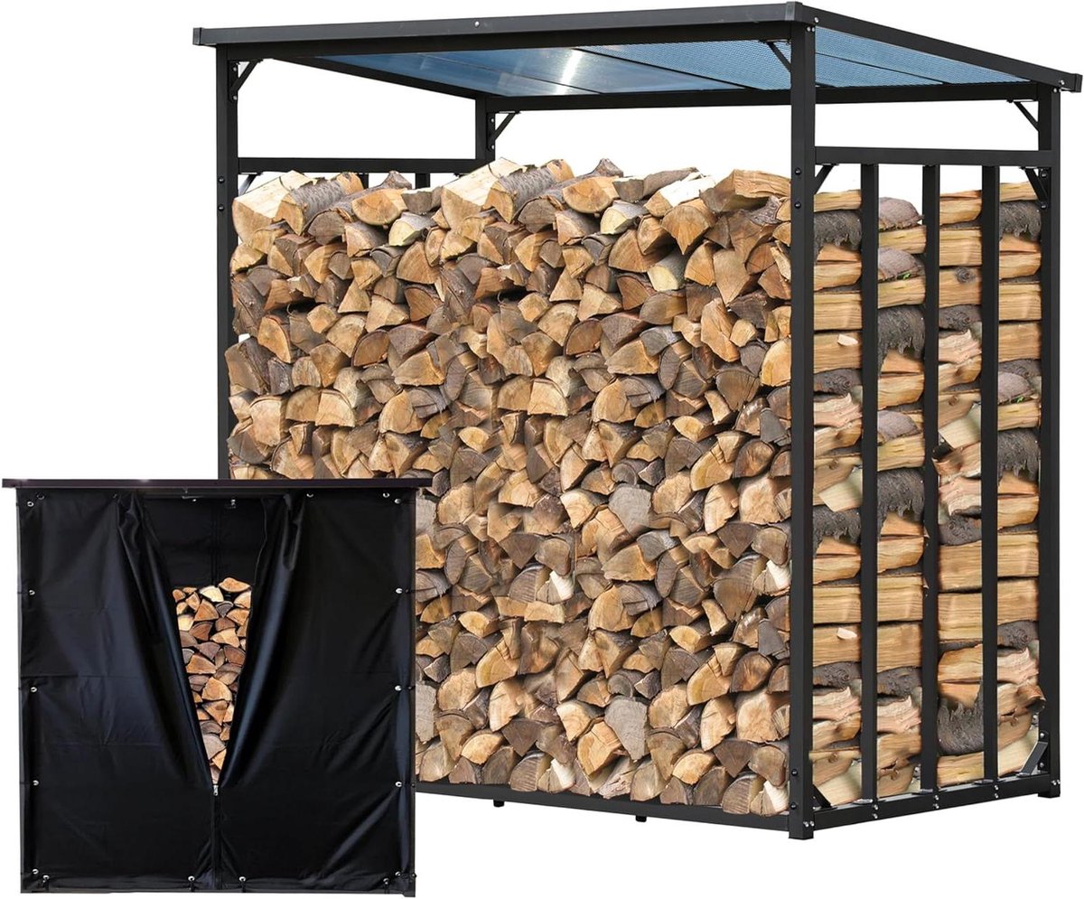 Haardhoutrek Buiten - Brandhout Opslag - Opslaan en Drogen - Weerbestendige Bescherming - 185 x 70 x 185 cm - Antraciet