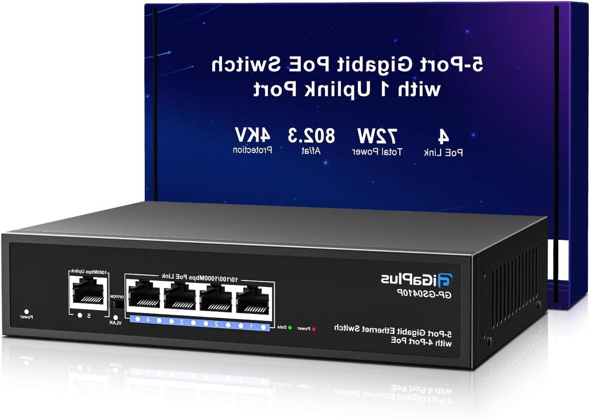 5 Poort Gigabit PoE Switch met 4x PoE+ en 72W Vermogen