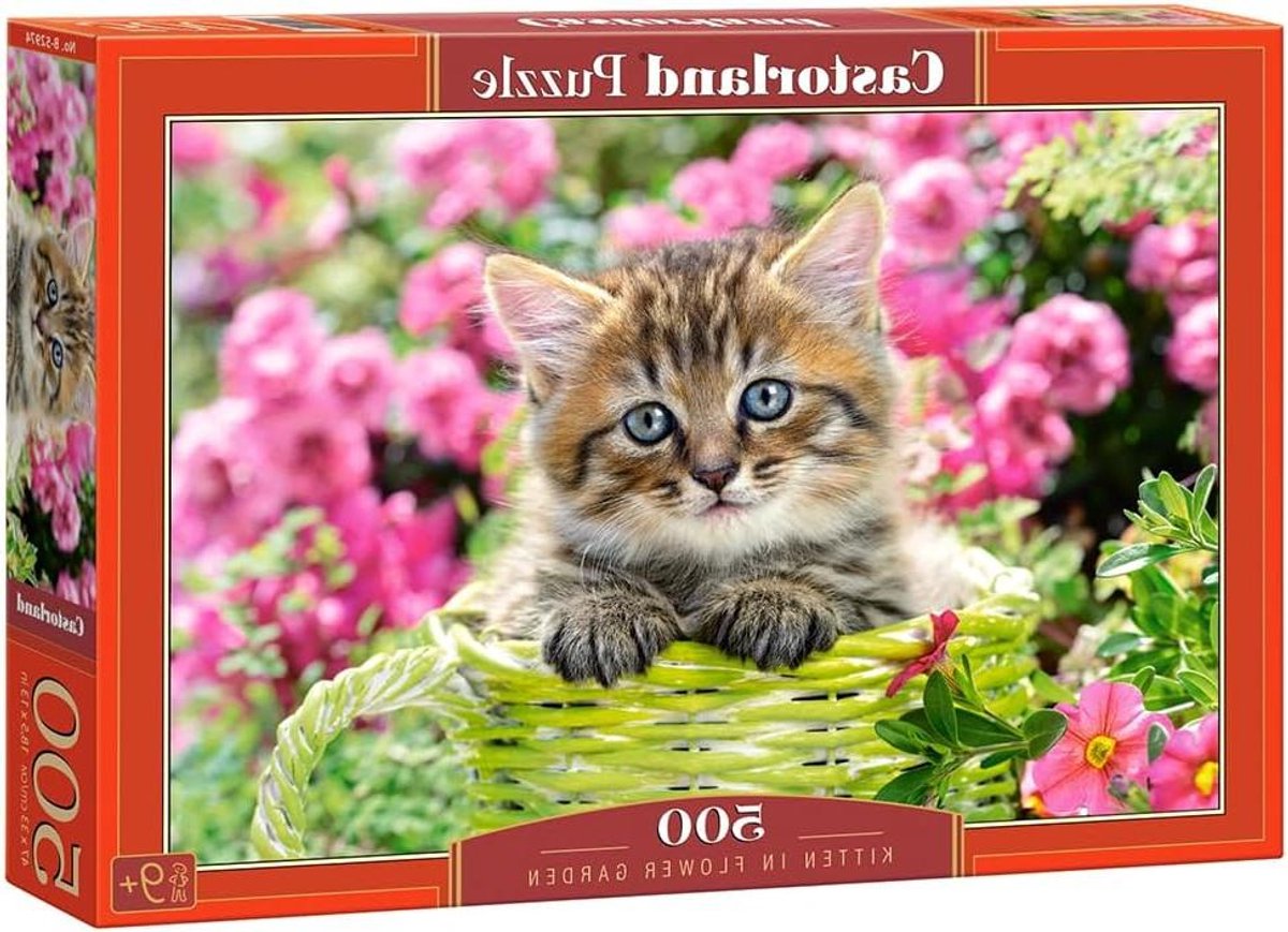 Kitten in Flower Garden Puzzel - Legpuzzel 500 stukjes - Hobby Ontspanning - Uitstekende Afdrukkwaliteit - 470 x 330 mm