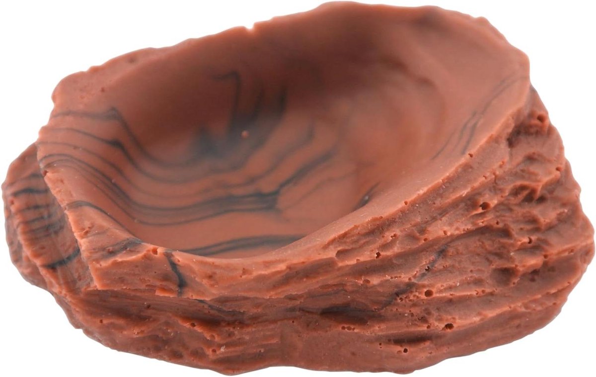 Waterschaal Reptiel - Voerbakje Terrarium - Verzorging Reptielen - Natuursteen Look - 8 x 6 x 2 cm - Lava