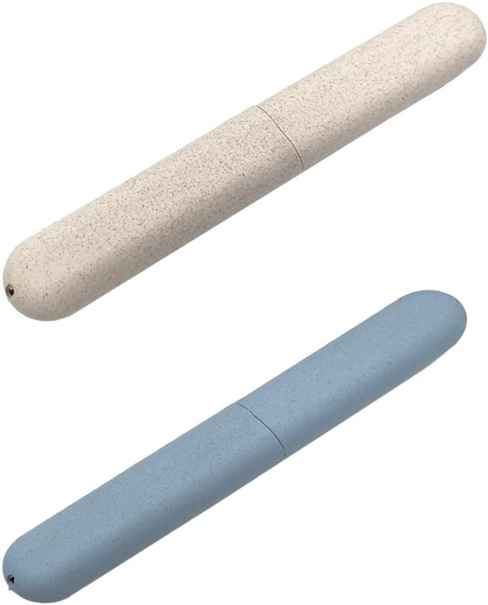 Tandenborstel Hoes - Beschermhoes Tandenborstel - Reizen en Opslag - Afgeronde Hoeken - 20 cm - Beige en Blauw