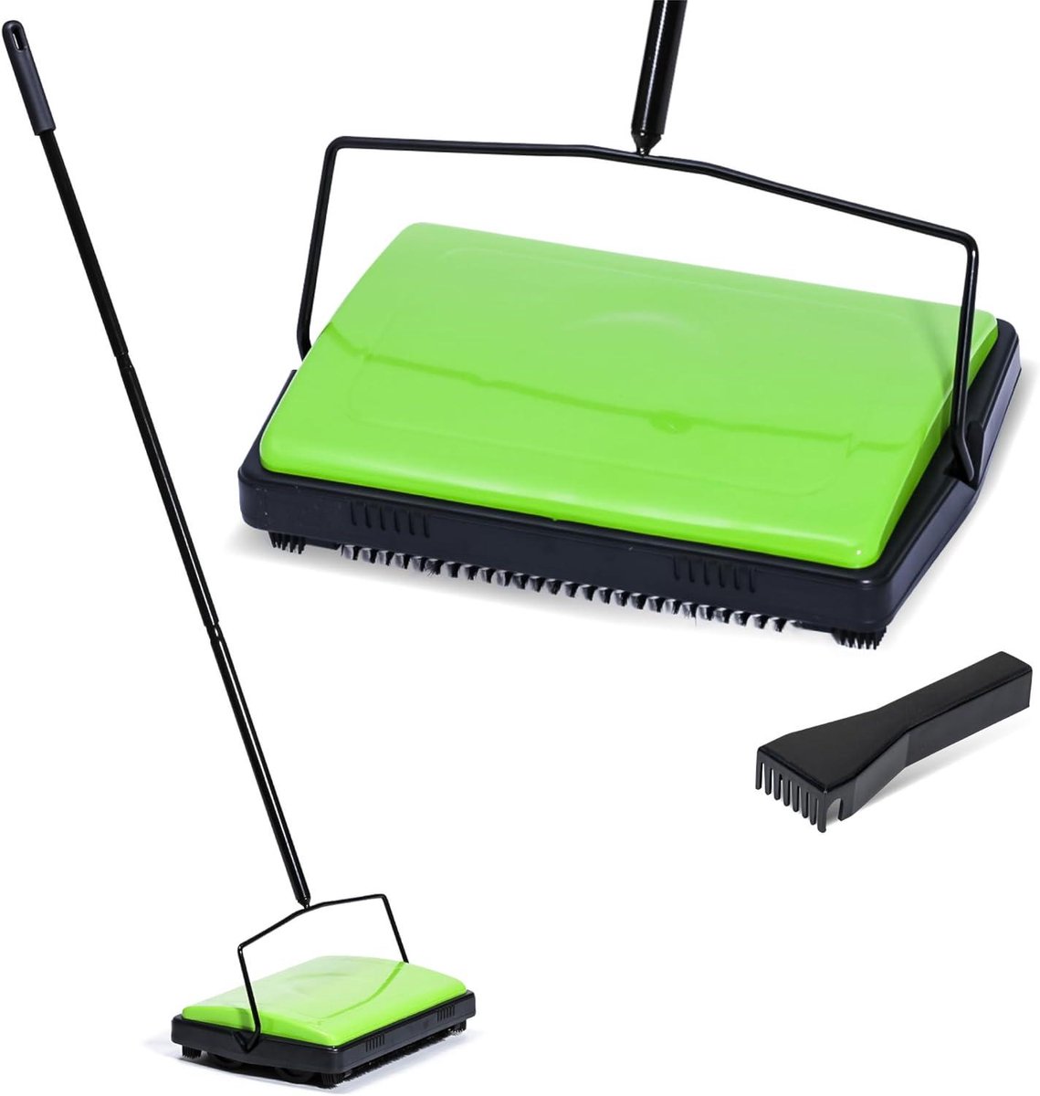 Tapijtveger - Vloerreiniger Kruimeldief - Vloeren Reinigen - Stroomloze Werking - 28 x 105 x 19 cm - Groen