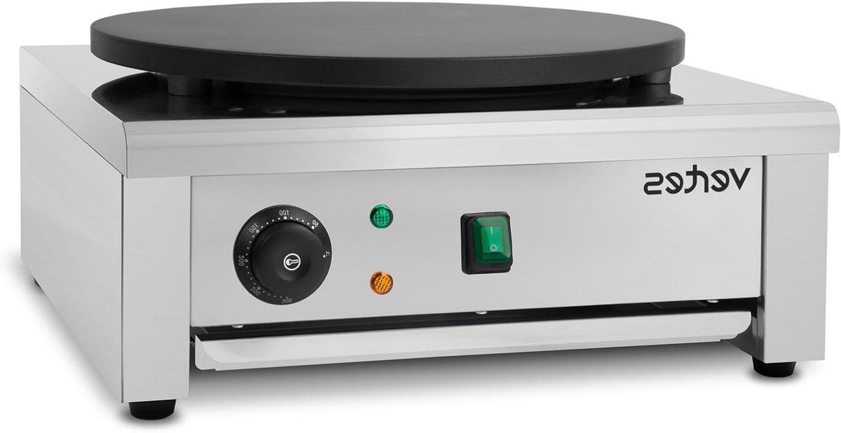 Crêpes Maker - Pannenkoekenplaat Elektrisch - Snelle Pannenkoeken Bakken - Traploos Regelbare Temperatuur - 40 cm Plaat - Zilver
