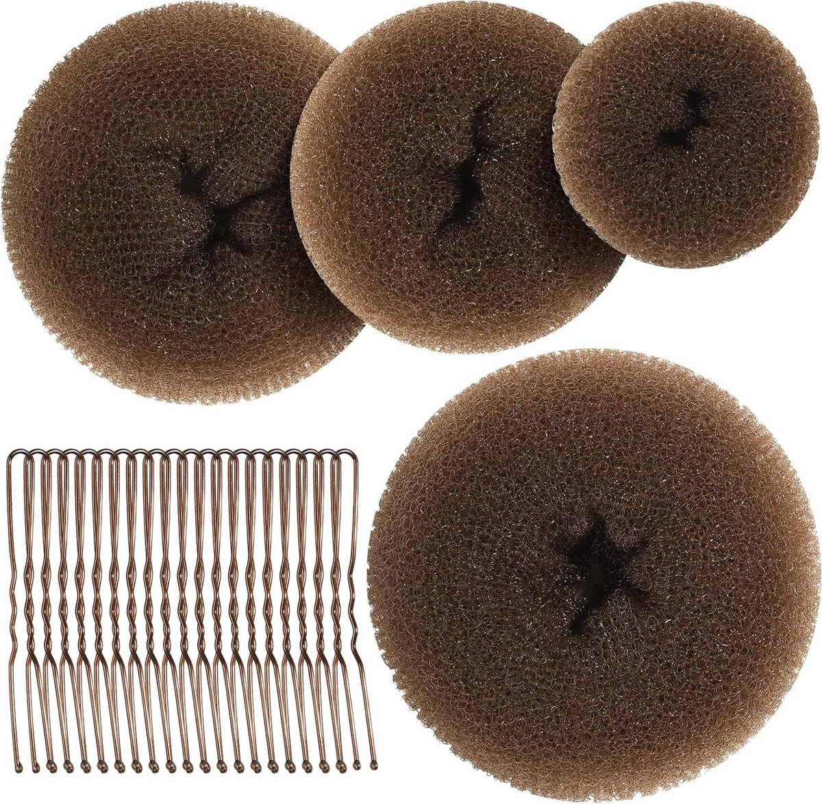 Haarknot Maker - Haarbroodjes maker Donut - Kapsels Maken - 4 Verschillende Maten - Extra Groot tot Klein - Lichtbruin