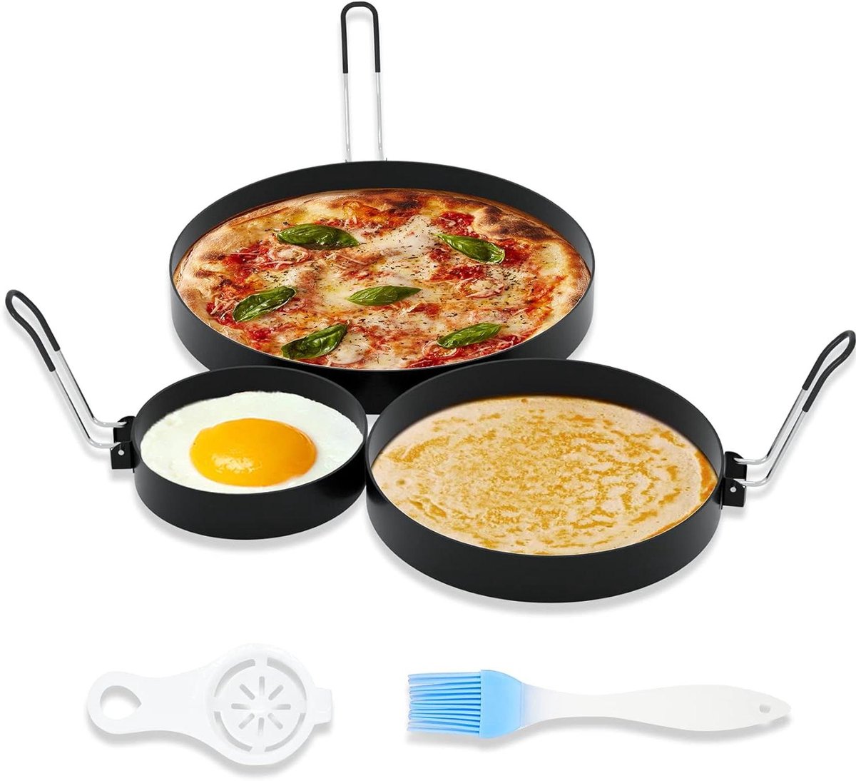 Omelet en Pannenkoekringen - Eierringen Kookvormen - Ontbijt Maken - Met Antiaanbaklaag - 3 stuks - Zilver