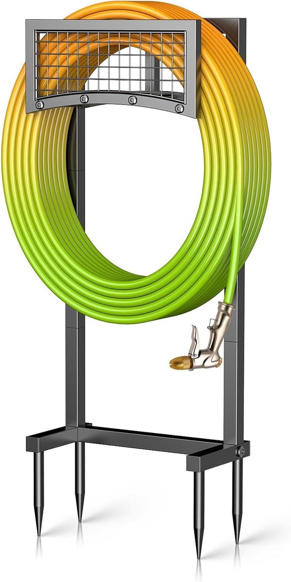 Tuinslanghouder - Slanghaspel - Slang Opbergen - Vrijstaande Standaard - 106 cm Hoog - Zwart
