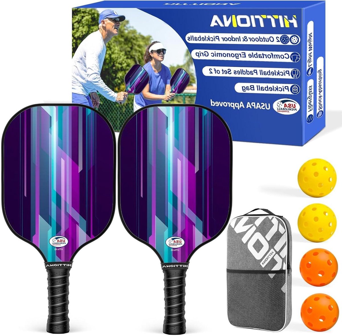 Pickleball Paddles Set - Pickleball Rackets - Sport Spelen - USAPA Goedgekeurd - 2 stuks - Zwart Blauw