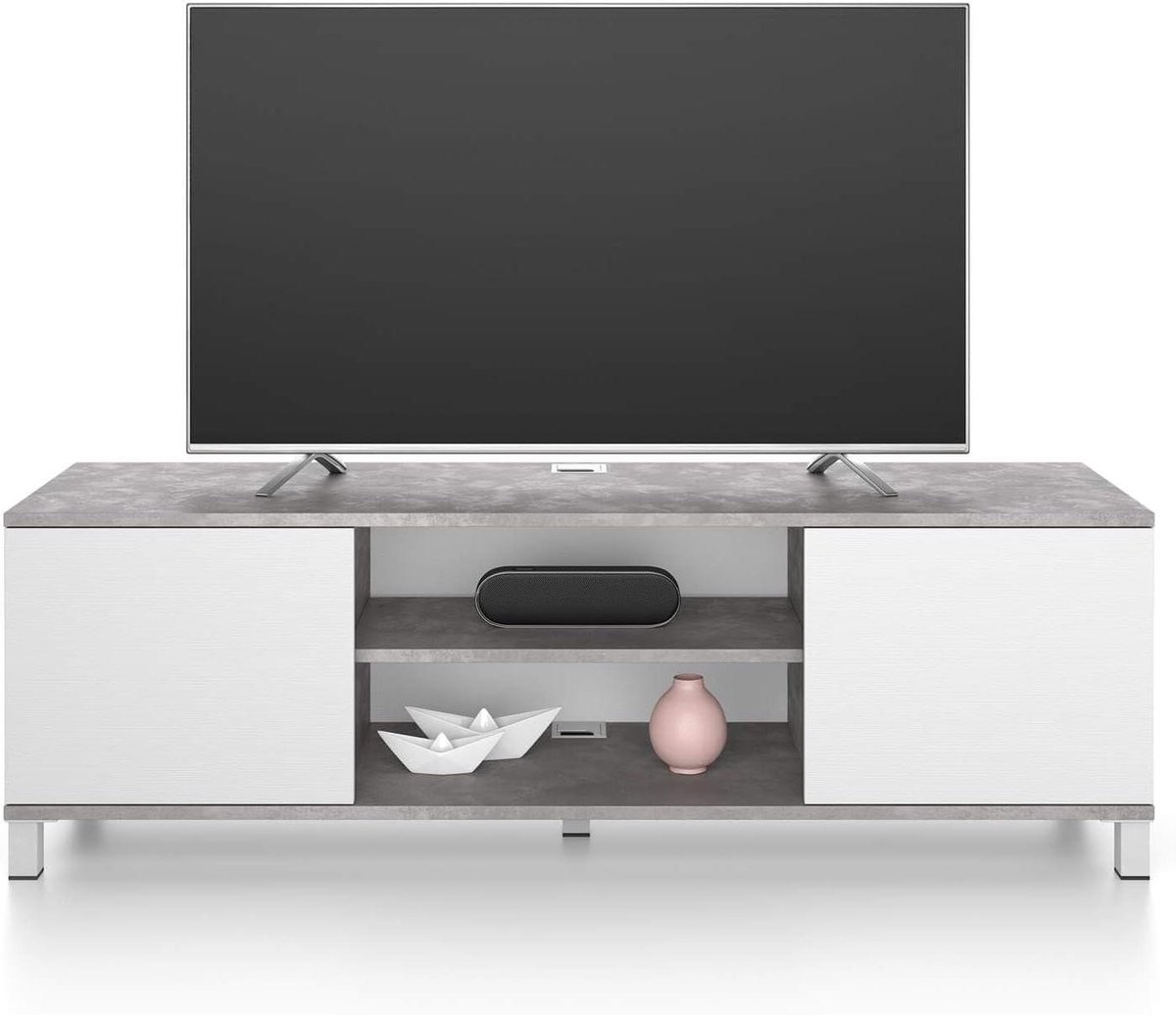 TV Meubel - Mediastandaard Dressoir - Woonkamer Inrichten - Gemaakt in Italië - 80 kg capaciteit - Grijs Beton Wit Essen