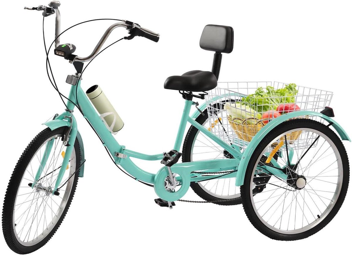 Driewieler voor volwassenen Driewiel fiets Cruiser Ontspannen Fietstocht Opvouwbaar met mand 24 inch