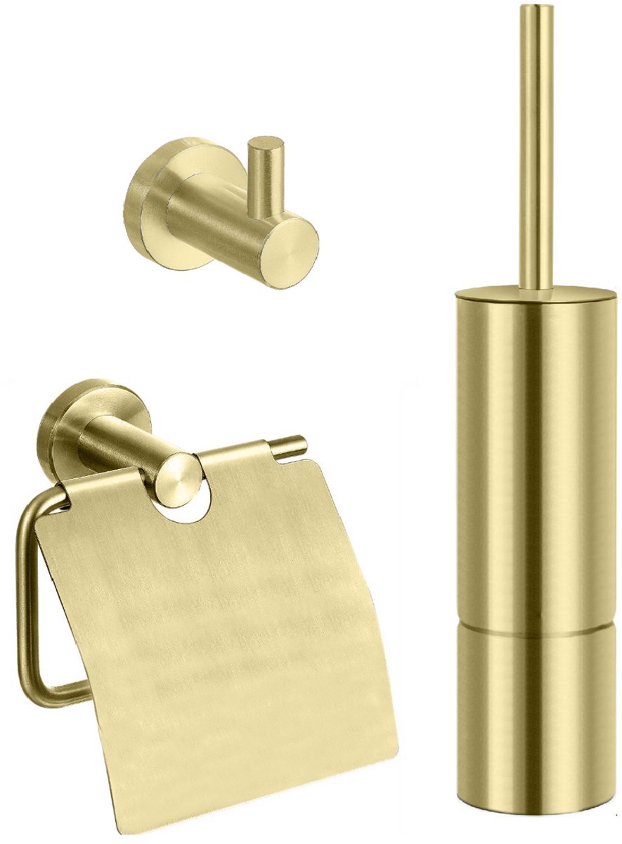 Toiletaccessoires set Sanitado Fancy met borstel, rolhouder met klep en handdoekhaak in mat goud