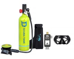 DEDEPU Duikset 1L met Draagtas – Mini Scuba Tank 200 Bar / 3000 PSI – Veiligheidsventiel – Manometer – 3 Vulmethoden – Voor Snorkelen en Back-up