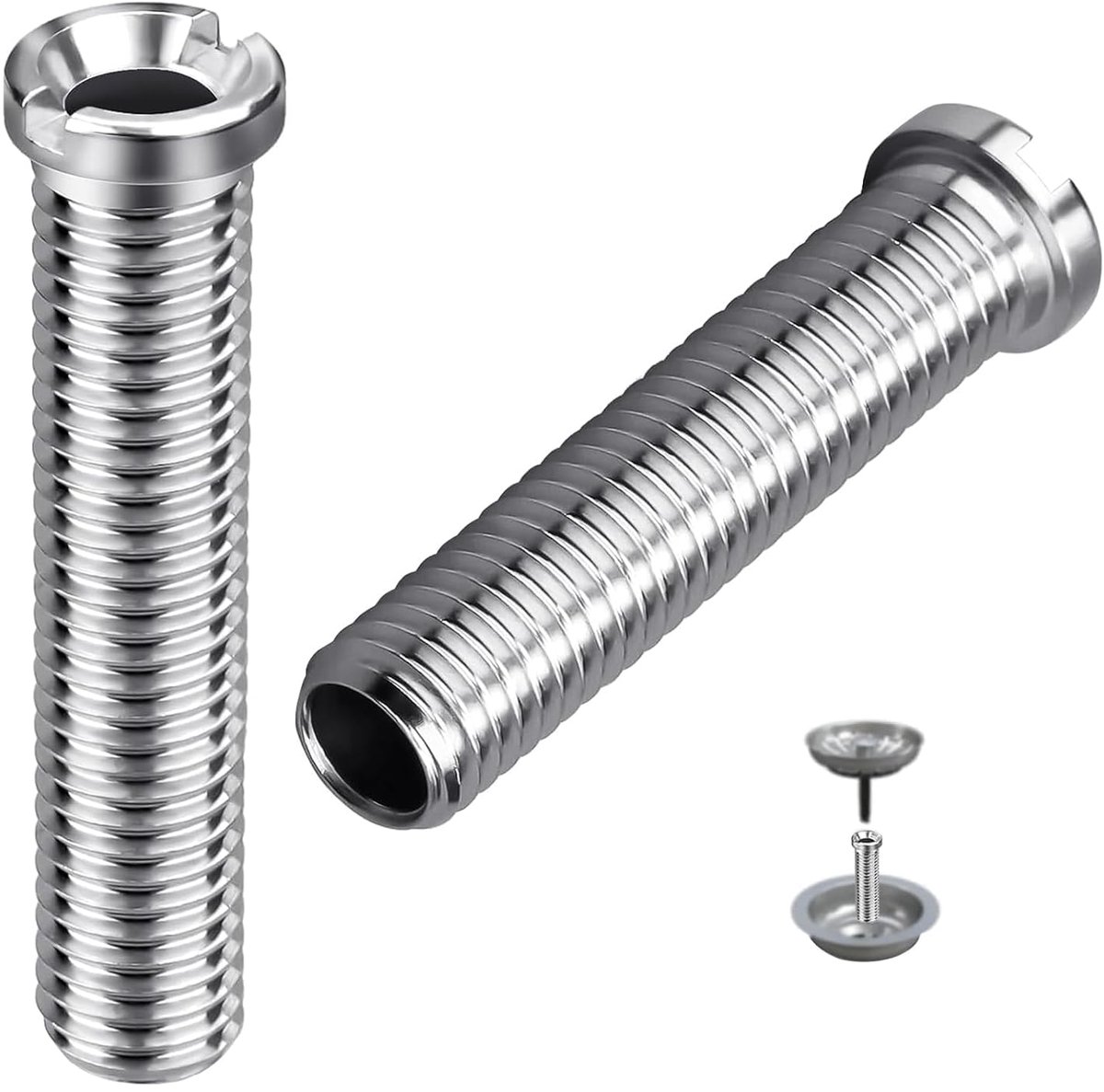 2 stuks holle schroefspoelbak, M12 x 70 mm, koperen afvoerzeef, schroef, wastafelschroeven voor zeefkorfventielen, keukenafvoeren, afvoer, garnituur, accessoires