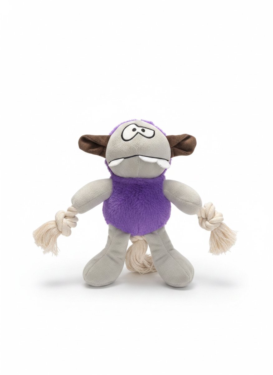 Hondenspeeltje Knuffel met Touw voor Honden - Bijtspeelgoed met Sterk Flostouw - Ideaal Trekspeeltje voor Puppy's en Kleine Honden - Helpt bij Gebitsreiniging - Interactief Speelgoed voor Hond - animalking Hondenknuffel - Grijs & Paars