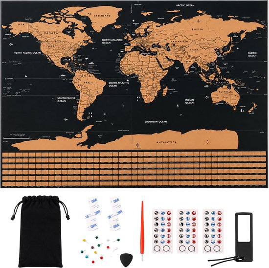 World Scratch Map XL (84 x 59.4 cm) - Kras Wereldkaart Poster - Wereldkaart wanddecoratie met Gouden Laag Om Te Krassen - Wereld Kraskaart - Poster Wereldkaart Kras - Krasmap - Kras Wereldkaarten - Wereldmap - World map - Wereld Kaart