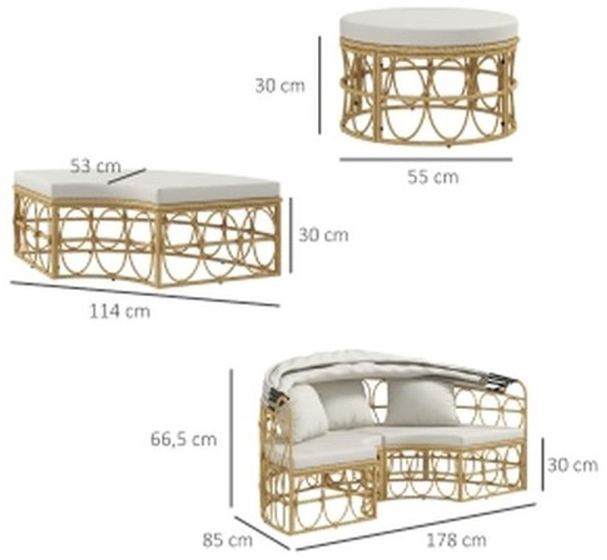 YYchan loungeset voor buiten - 2 personen - met kussens - wit - 178 x 85 x 66,5 cm