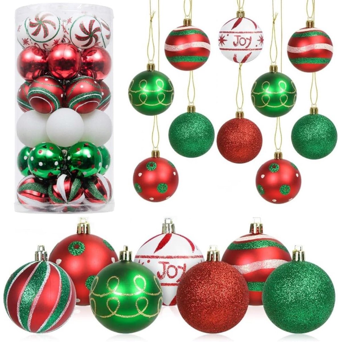 Kerstballen, 6 cm rode en groene kerstbal ornamenten onbreekbare kersthangballen sets voor kerstboom vakantie thuis kerstfeestdecoratie (7 stijlen)
