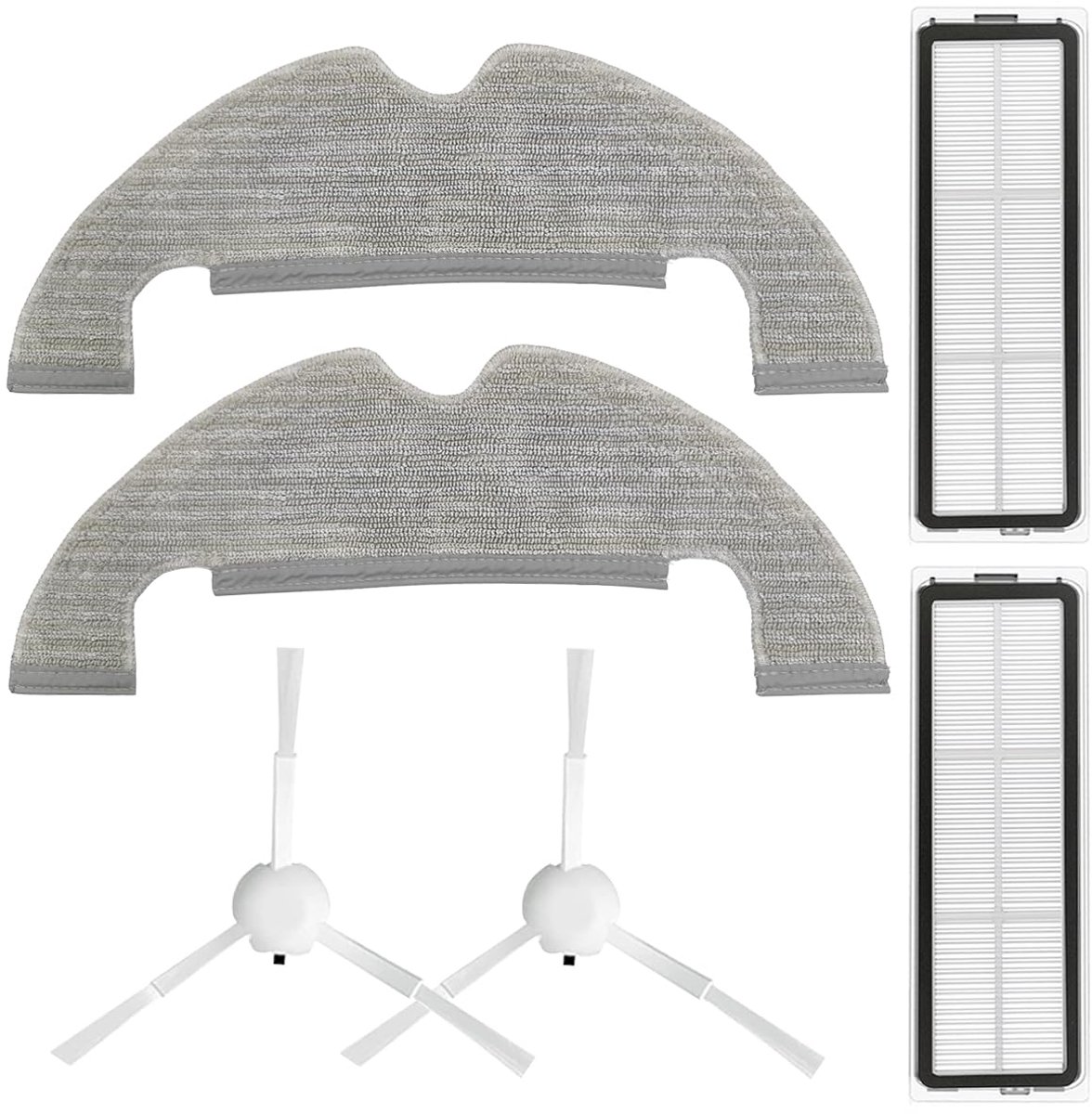 Geschikt voor Mijia robotstofzuiger X10 vervangingsaccessoires, inclusief 2 dweilen, 2 zijborstels, 2 filters, geschikt voor Xiaomi X10 B102GL.-Stijl 1