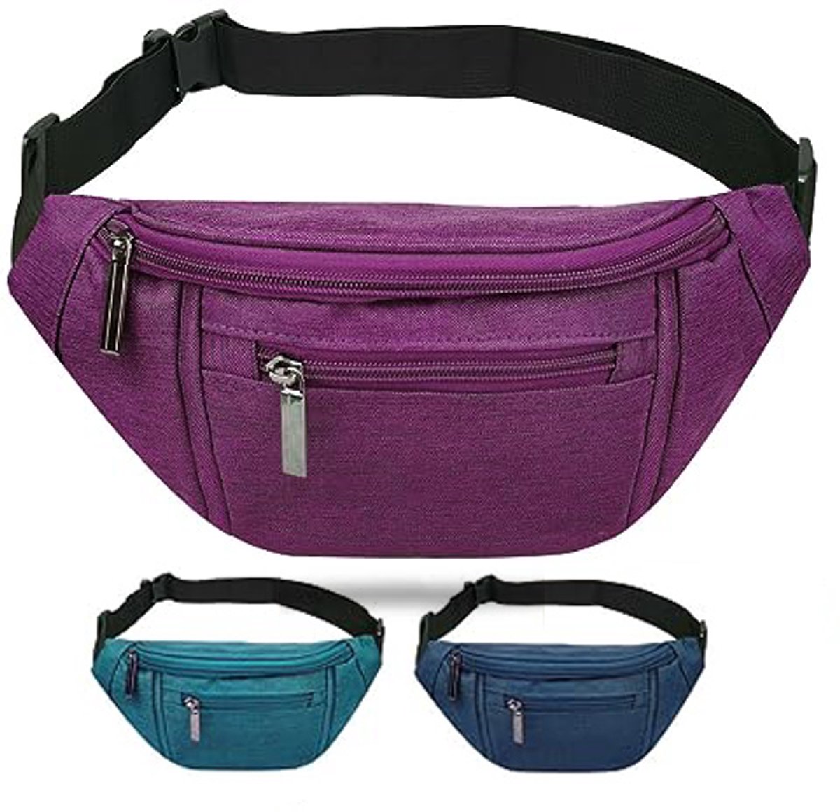 Heuptas Dames & Heren - heuptasje dames - Crossbody Tas - Waterafstotende Fanny Pack met 4 Ritsvakken - Verstelbare Schoudertas voor Reizen, Wandelen, Hardlopen & Fietsen - Paars