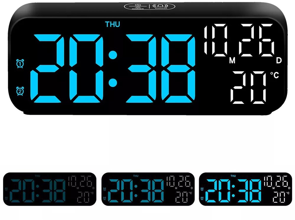 7-Inch Digitale Wekker - Digitale Klok Met Groot Led-Display - Met Temperatuurweergave Meerdere Alarmen En Kalender
