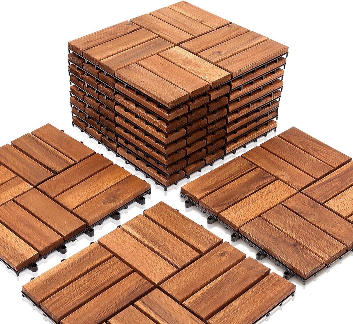Houten Balkontegels - Terrastegels Hout - Balkon Verfraaien - Instroomsysteem - 30 x 30 cm - Acaciahout