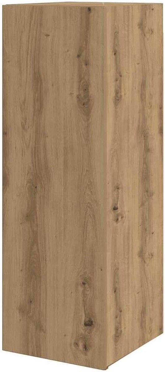 TV Kast Zwevend - Mediameubel Wandmontage - Onderhoudende Media - Gegraveerd Hout - 30.5x30x90 cm - Eikenkleurig