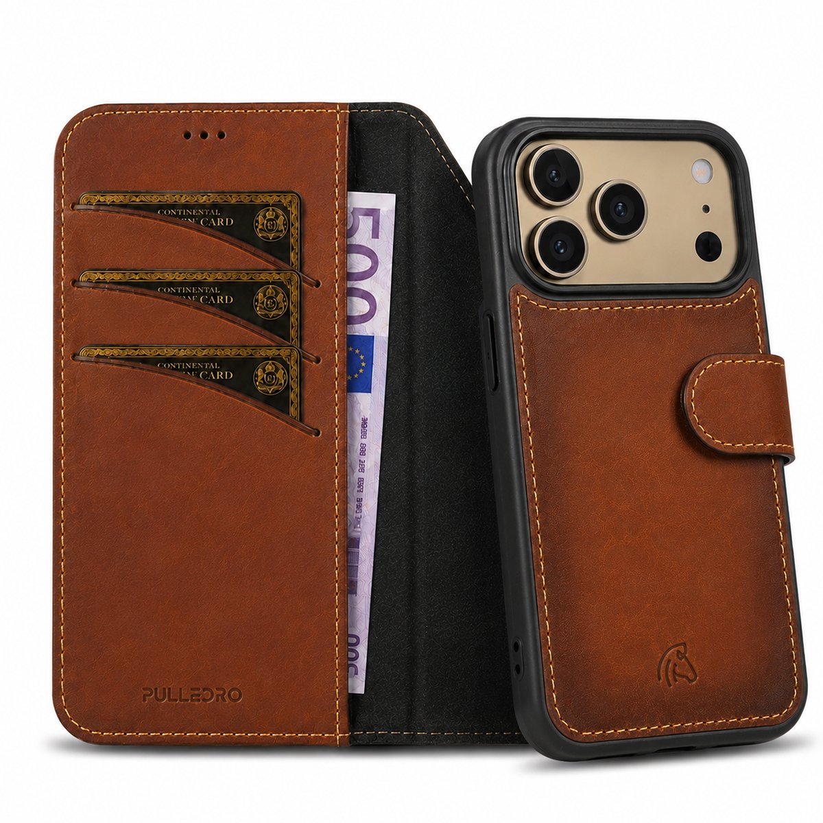 Pulledro geschikt voor iPhone 17 Pro Max Uitneembare Lederen BookCase - MagSafe - RFID - Burned Cognac