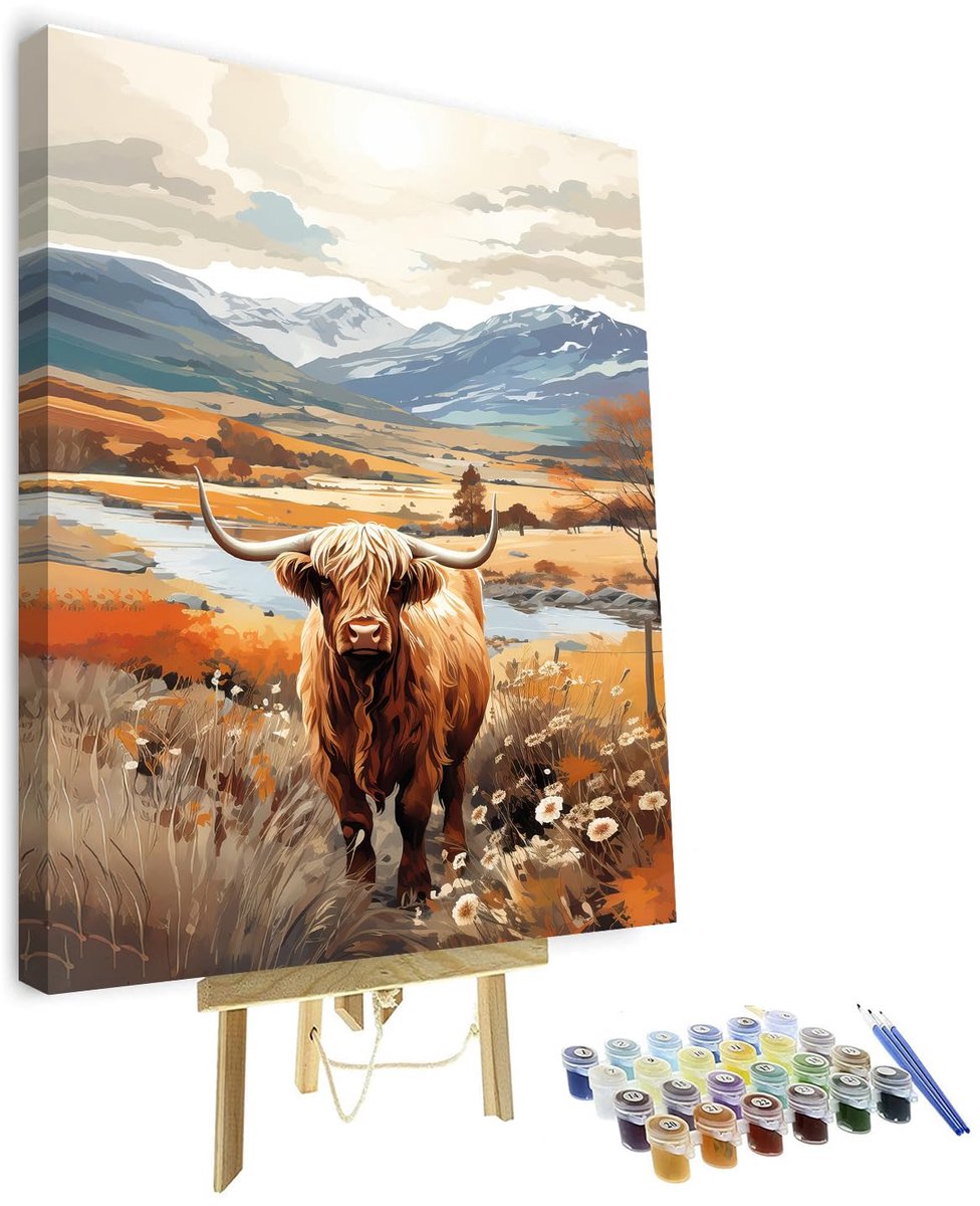 Schilderen op Nummer Volwassenen met Penselen Hoogland Koe Olie Hand Schilderen Dieren Volwassenen Schilderen op Nummer Landschap Schilderen op Nummer Kits op Canvas 40 x